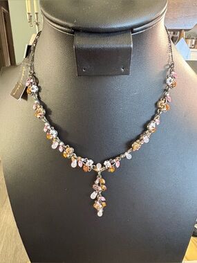 Cookie Lee Pink, Amber & White Floral Drop Necklace